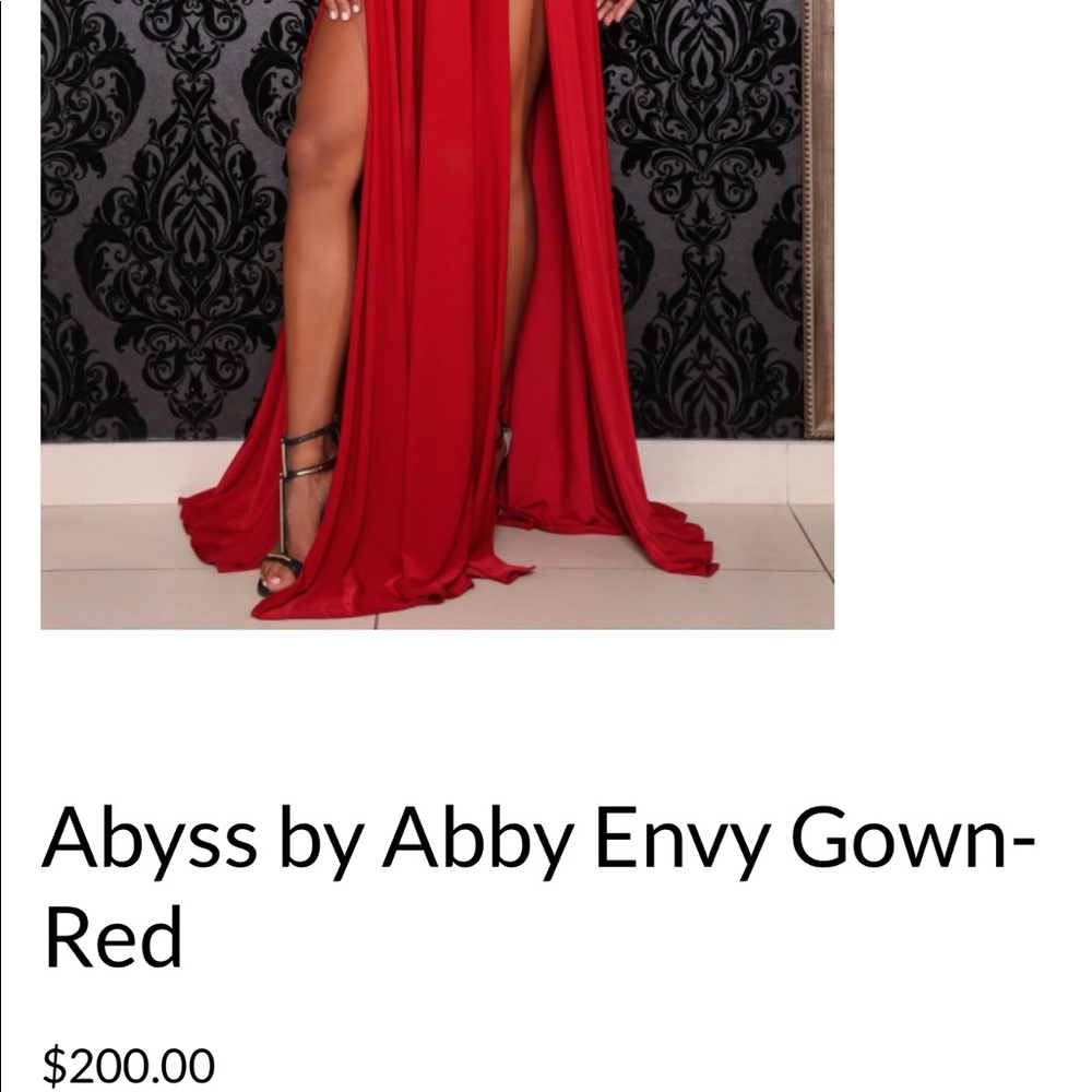 Red V neck, double slit gown